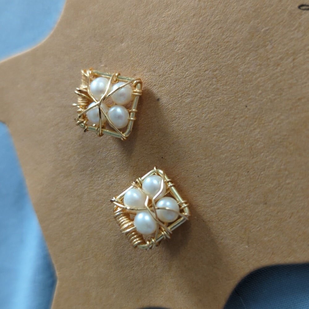 🍍Handmade Wire Wrapped Faux Pearl Earrings 🍍